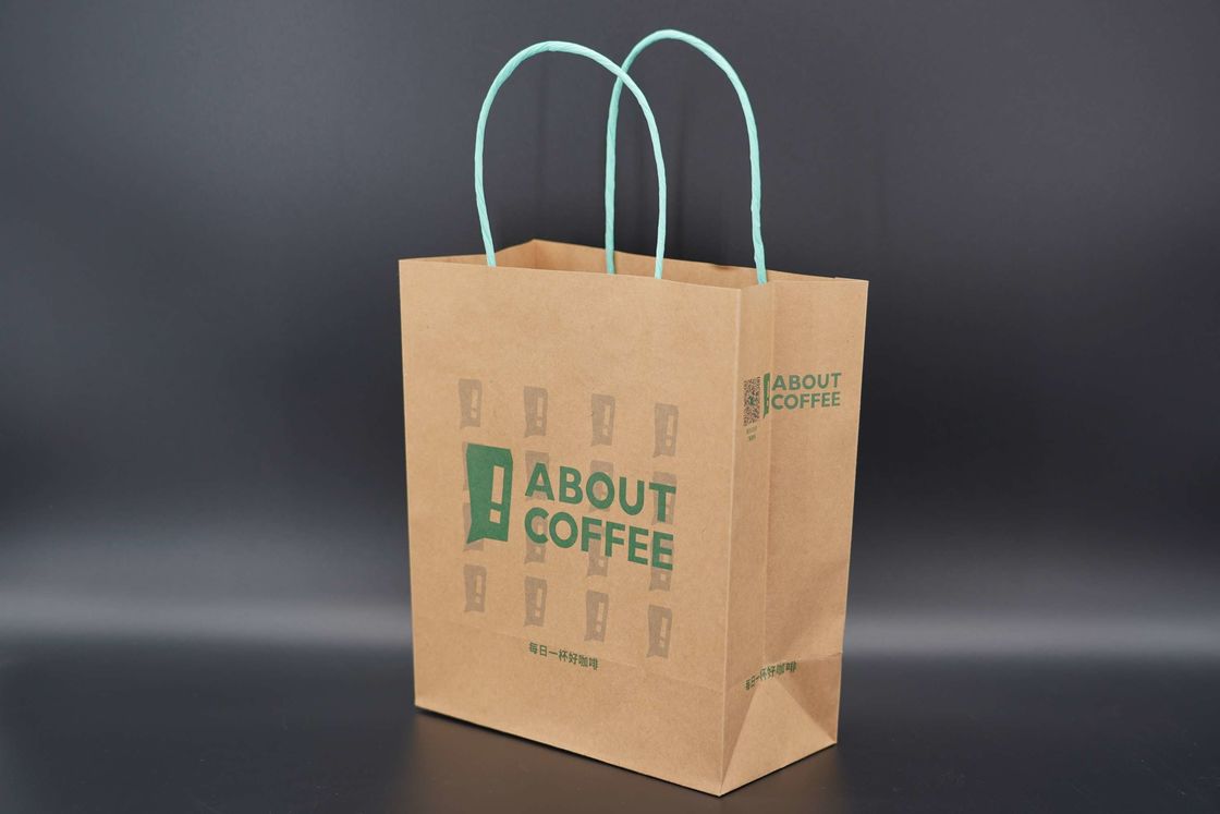 Juice Takeaway Eco Paper Bags Wood Pulp Kraft Flexo Printing