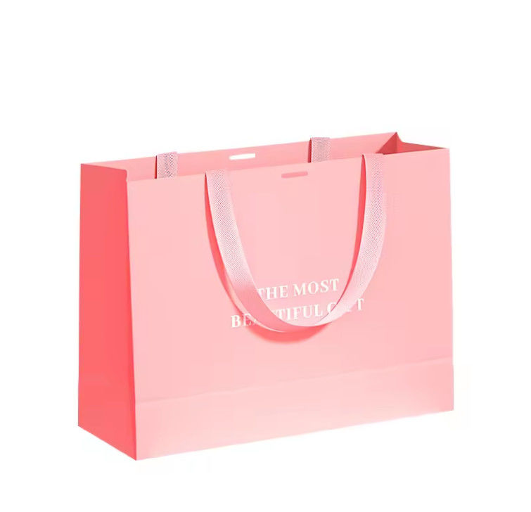 Luxury Ribbon Handle Boutique Shopping Packaging Black Paper Bags With Logo