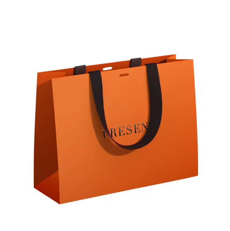 Luxury Ribbon Handle Boutique Shopping Packaging Black Paper Bags With Logo